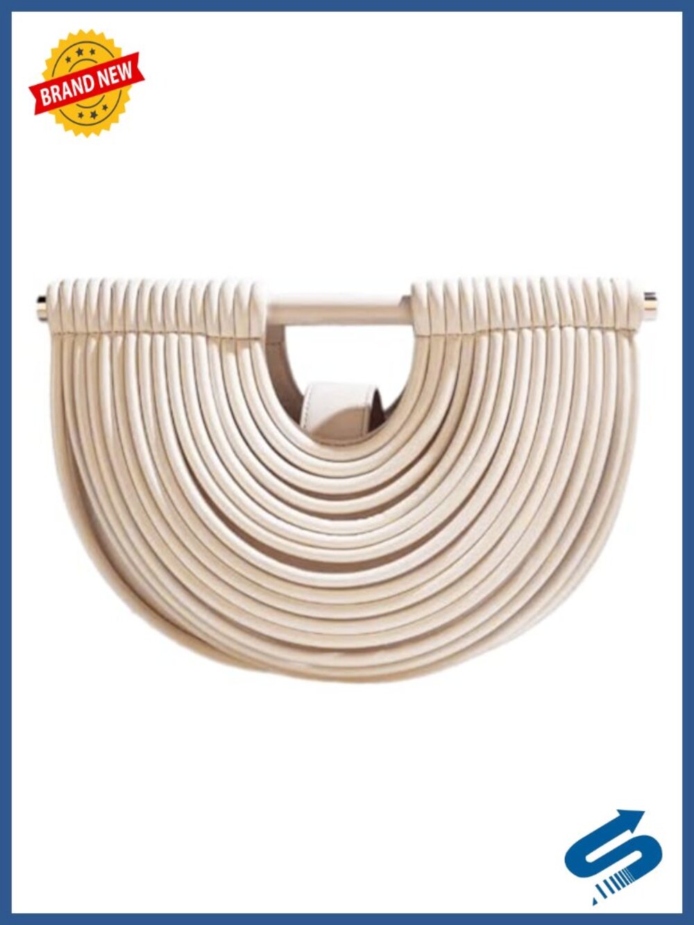 Half Round Woven Clutch Evening Bag PU Leather Formal Wedding Party Purse